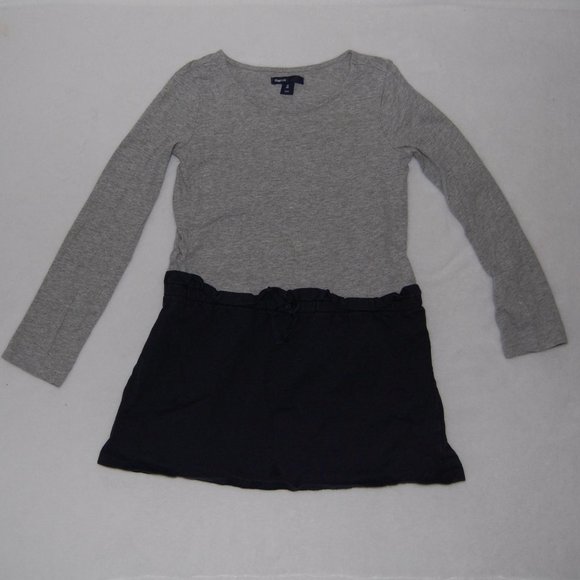 GAP Girls Size S (6-7), Long Sleeve Cotton Dress, Gray (Top) & Navy (Skirt) - Picture 5 of 6